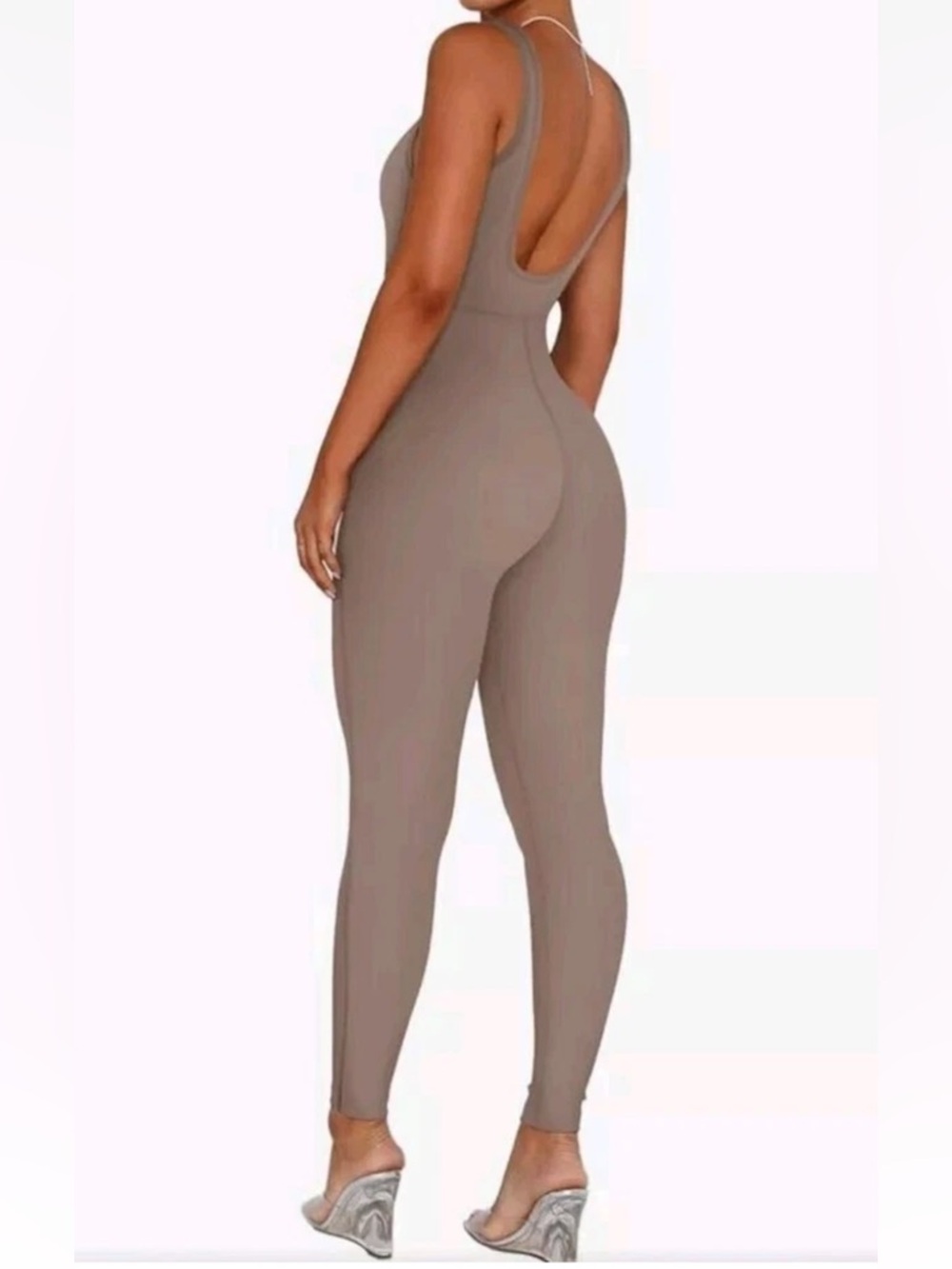Adreamly Taupe Unitard Jumpsuit Sleeveless Scoop Neck L NWT - Picture 2 of 12